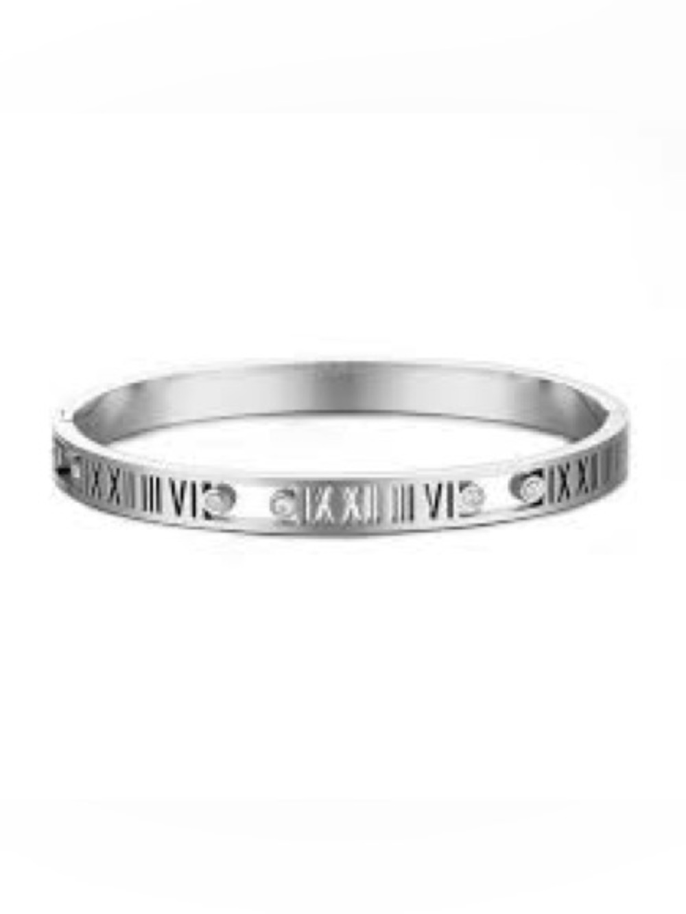 Silver Roman Numeral Crystal Accent Bangle Bracelet